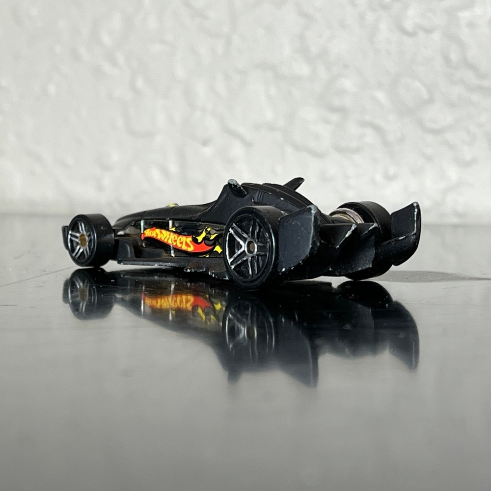 Hot Wheels F-Racer Toy Car Black 2003 Mattel Flame Graphics Miniature Car
